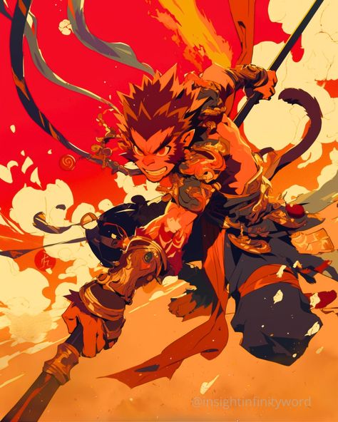 Monkey King Anime Art, Sun Wukong Wallpaper, Wukong Pfp, Sun Wukong Art, Sun Wukong Fanart, Sun Wokung, The Monkey King, Monkey Man, Chinese Mythology