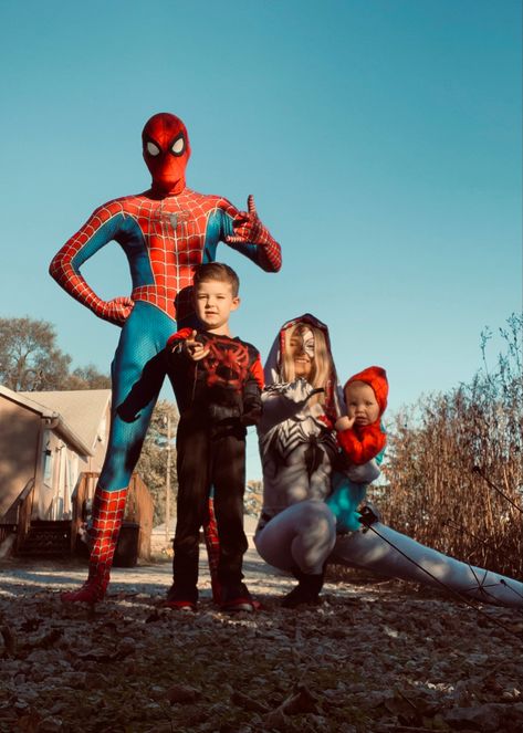 Spidey Costumes Family, Spidey Family Halloween Costumes, Spidey And His Amazing Friends Family Costume, Spider Man Mom And Son Costume, Spiderman Family, Spidey And Friends Halloween Costume, Family Spiderman Costumes, Family Spider Man Costumes, Spiderman Family Costumes Halloween