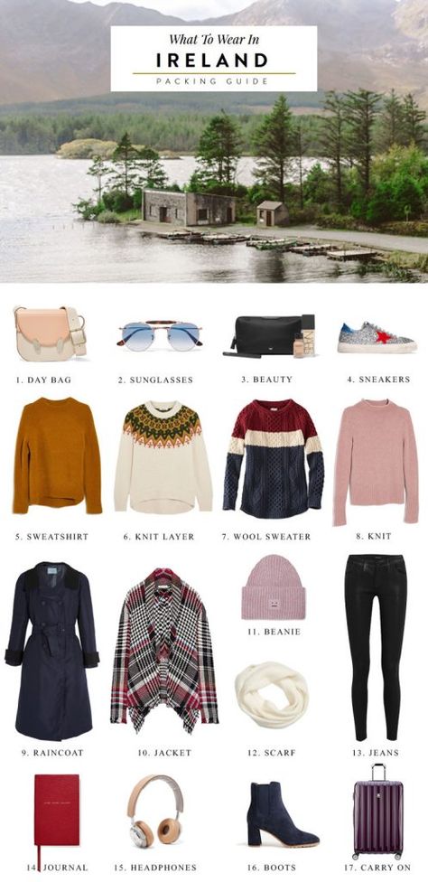 What to Wear in Ireland Packing List What To Wear In Ireland, Ireland Clothes, Ireland Packing List, Ireland Weather, Ireland Itinerary, Travel Picture Ideas, Packing Guide, Ireland Landscape, Quoi Porter