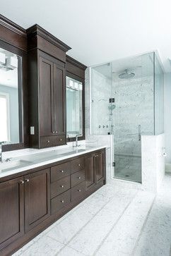 Custom Home - spaces - toronto - Steffanie Gareau Interior Design Bathroom Ideas White Cabinets, Dark Cabinets Bathroom, Bathroom Ideas White, Wood Bedroom Decor, Dark Wood Bedroom, Dark Wood Bathroom, Dark Wood Kitchens, White Bathroom Cabinets, Dark Wood Cabinets