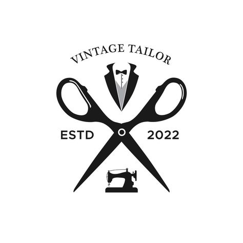 Vintage Tailor Logo With Sewing Machine, Suit And Scissor Design Tailor Logo, The Vintage, Sewing Machine, Sewing, Design