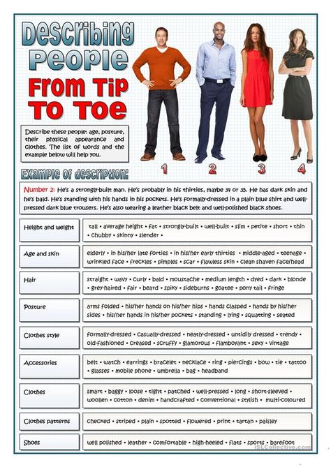 DESCRIBING PEOPLE FROM TIP TO TOE - VOCABULARY - English ESL Worksheets for distance learning and physical classrooms Order Of Adjectives Worksheet, Adjectives To Describe Personality, Order Of Adjectives, Personality Adjectives, Describing People, English Exercises, Vocabulary Practice, English Classroom, English Language Teaching