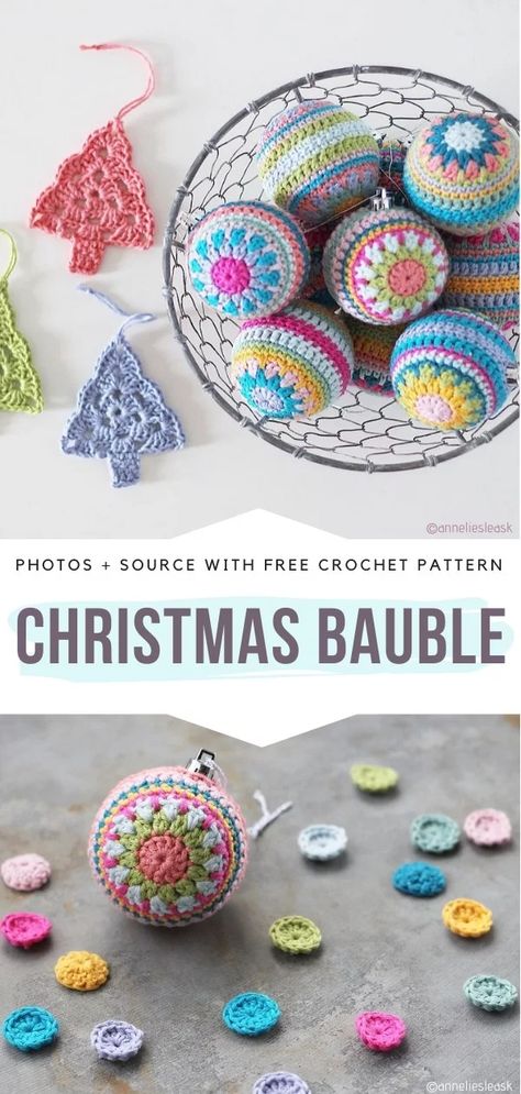 Crochet Ornaments Free Pattern, Crochet Baubles, Monster Crochet, Crochet Holiday, Crochet Ornament Patterns, Crochet Ball, Crochet Xmas, Crochet Christmas Decorations, Bauble Ornaments