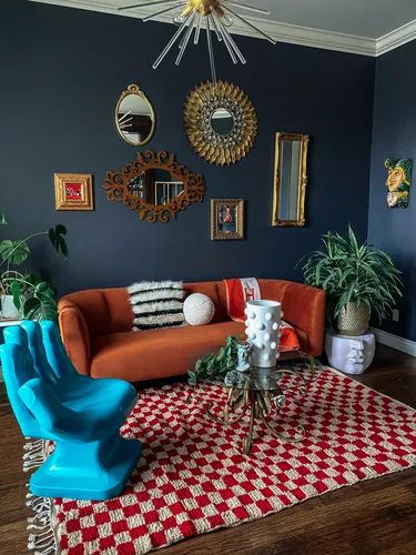 12 Colors That Go With Navy Blue | Hunker Blue Accent Wall Ideas, Natural Light Room, Navy Blue Accent Wall, Colors For Rooms, Youth Group Rooms, Blue Accent Wall, Blue Home Offices, Natural Prints, Southwest Modern