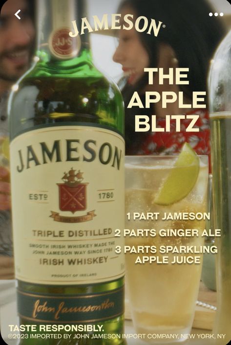 Liquor Ideas, Jameson Cocktails, Autumn Beverages, Spritz Recipe, Coctails Recipes, Jameson Irish Whiskey, Whiskey Tasting, Alcoholic Cocktails, Guy Fawkes