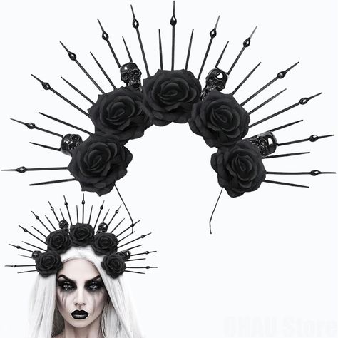 Medusa Headpiece, Rose Veil, Gothic Hair Accessories, Headband Veil, Men Costume, Headband Fits, Gothic Flowers, Crown Headpiece, Headband Crown