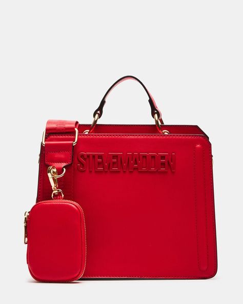 Evelyn Bag Red Red Wishlist, Steve Madden Purse Handbags, Red Designer Bag, Everything Red, Brand Purses, Fluffy Bag, Handle Hardware, Interior Organization, Structured Top