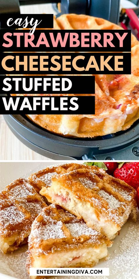 Wonderffle Recipes, Power Xl Stuffed Waffle Maker Recipes, Stuffed Waffle Maker Recipes, Stuffed Waffles Recipe, Strawberries And Cream Cheese, Belgian Waffle Mix, Stuffed Waffles, Easy Strawberry Cheesecake, Brunch Celebration