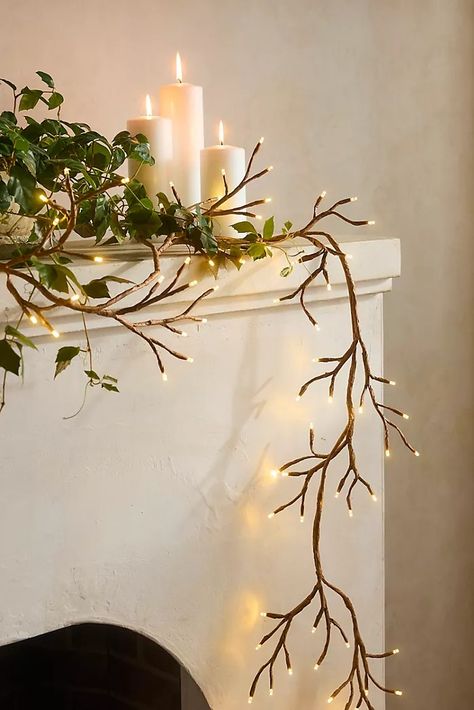 Unique Lamp Shades & Lighting | AnthroLiving Unique Lamp Shades, Branch Lights, Twig Lights, Fireplace Lighting, Lighted Branches, Warm White Led Lights, Unique Lamp, Branch Decor, Wire Lights