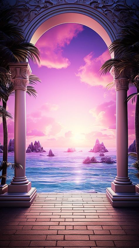 Mesmerizing tropical paradise #BeachLife #SynthwaveSky #PalmTreeDreams #CalmWaves #TropicalVibes #VillaView #TropicalBeach #SwirlingColors #beach #tropical #villa #heavenly Barbie House Background, Tropical Background Wallpapers, Villa Background, Paradise Background, Villa Wallpaper, Hawaiian Roller Coaster Ride, Recently Saved, Backgrounds For Zepeto, Background Event