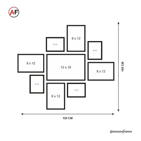 Photo Picture Wall Frame Set Gallery Modern 9 - Etsy UK 9 Frame Gallery Wall, Photo Wall Layout, Picture Frame Arrangements, Picture Arrangements On Wall, Photo Frame Layout, Family Photos Wall Decor, Wall Frame Design, Family Tree Wall Decor, Gallery Wall Template