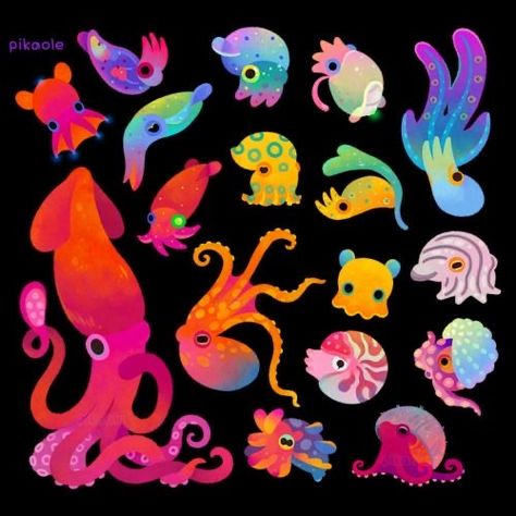 Sea Creatures Art, Cute Animal Drawings Kawaii, Arte Inspo, Dessin Adorable, Arte Animal, 판타지 아트, Cute Little Drawings, Cute Animal Drawings, Cute Creatures