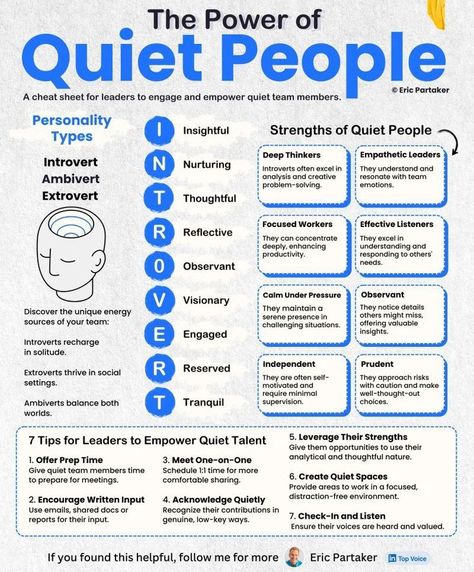 #Quiet people can make the biggest #impact. They are the #hidden gems in your #team. Effective Leadership Skills, Good Leadership Skills, Quiet People, The Quiet Ones, Interview Skills, Business Basics, Leadership Management, Work Skills, Personal Improvement