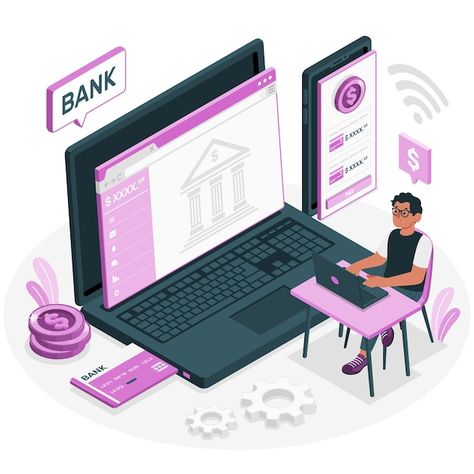 Free vector online banking concept illus... | Free Vector #Freepik #freevector #computer-illustration #computer #online #internet Digital Banking, Learn Digital Marketing, Banking Industry, Software Developer, Bank Accounts, Bank Jobs, Sms Marketing, Digital Marketing Training, Mobile Banking