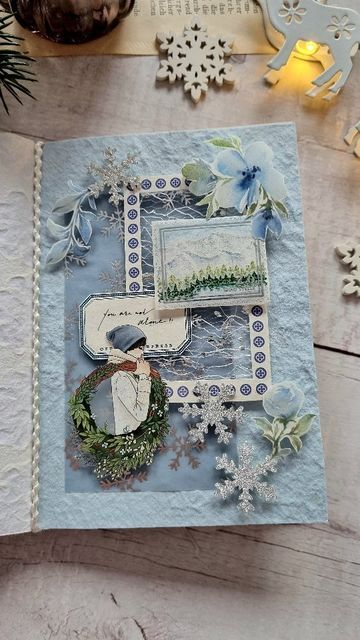 Aesthetic Journal Scrapbook, Christmas Craft Aesthetic, Winter Journal Ideas, Journal Book Design, Christmas Journal Pages, Aesthetic Winter Christmas, 2022 Journal, Sticker Journaling, Winter Journal