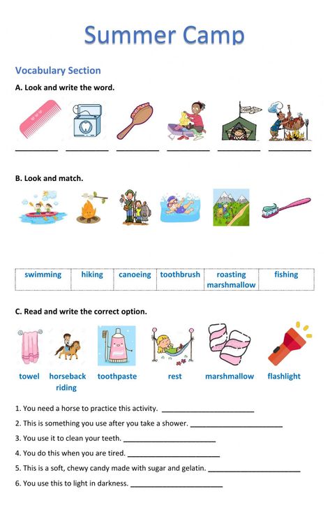 English Camp Activities, Summer Camp Worksheets, Summer Time Worksheets, Summer Camp Website, Summer Camp Curriculum, Project Planning Template, Summer Camp Activities, Vocabulary Practice, Summer Plans