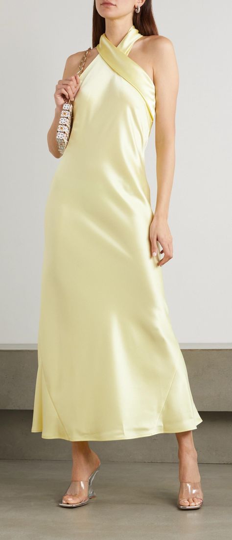 Imgur: The magic of the Internet Pastel Yellow Bridesmaid Dresses, Yellow Satin Dress, Silk Yellow Dress, Festive Dress, Yellow Bridesmaid Dresses, Yellow Bridesmaids, Cross Neck, Satin Maxi, Tony Awards