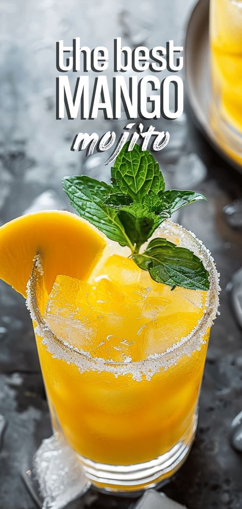 Mango Mojito [10 Minutes] – Chasety Mango Mojito Recipe, Mojito Glass, Alcoholic Treats, Mango Mojito, Vegetable Skewers, Mojito Cocktail, Mojito Recipe, Mango Puree, Unique Cocktails