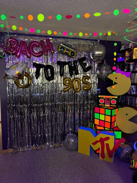 90s Theme Backdrop, Nineties Party Decorations, 90s Themed Bday Party, 90s Birthday Decorations, 90s Homecoming Theme, 90 Decorations Party Ideas, 80s 90s Party Decorations, 90 Theme Birthday Party Ideas, Oldies Party Theme