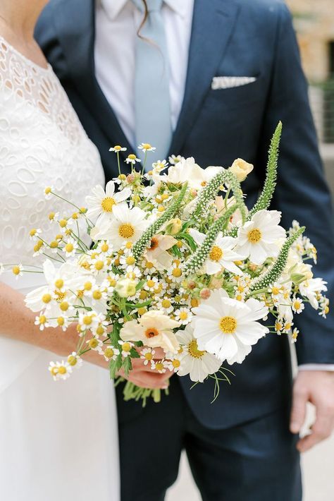 Cosmos Bridal Bouquet, Feverfew Bouquet, Cosmos Wedding Bouquet, White Wildflower Wedding, White Veronica, White Cosmo, White Boutonniere, Flower Guide, Floral Arrangements Diy