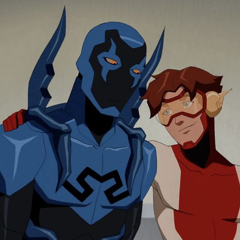 Blue Beetle And Impulse, Blue Beetle Fanart, Blue Beetle Young Justice, Black Beetle, Moon Elf, Superhero Cartoon, Dc Icons, Comic Book Panels, Comic Style Art