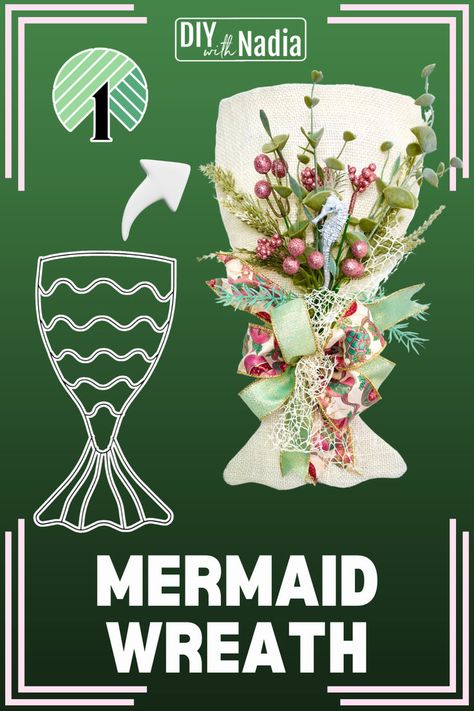 How to make Coastal Christmas Wreaths | Mermaid Tail Wreath Forms Mermaid Tail Wreath Form, Dollar Tree Mermaid Tail Wreath, Coastal Christmas Wreaths, Mermaid Tail Wreath, Mermaid Wreath, Diy Mermaid Tail, Shell Mermaid, Nautical Wreath, Mermaid Crafts