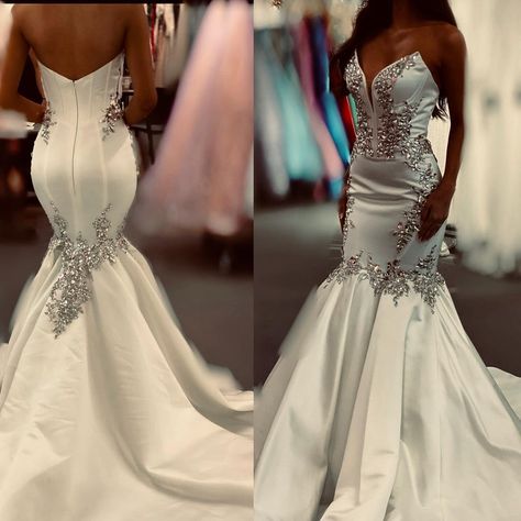 Satin Wedding Dress Mermaid, Wedding Dresses Mermaid Bling, Glittery Wedding Dress, Strapless Wedding Dress Mermaid, Crystal Wedding Dresses, Satin Mermaid Wedding Dress, Glam Wedding Dress, Bride Dress Lace, Backless Bridal Gowns