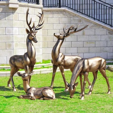 Deer Statues Outdoor, Reindeer Sculpture, Weird Furniture, Deer Statues, Kindergarten Design, Cement Art, Indian Art Gallery, Outdoor Christmas Tree, Backyard Water Feature