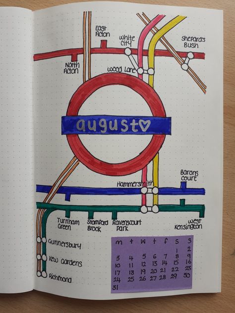 London Bujo Theme, Scrapbook Ideas London, London Travel Journal Ideas, London Journal Ideas, London Scrapbook Ideas, Bullet Journal Voyage, London Underground Tube Map, Bullet Journal First Page, London Journal