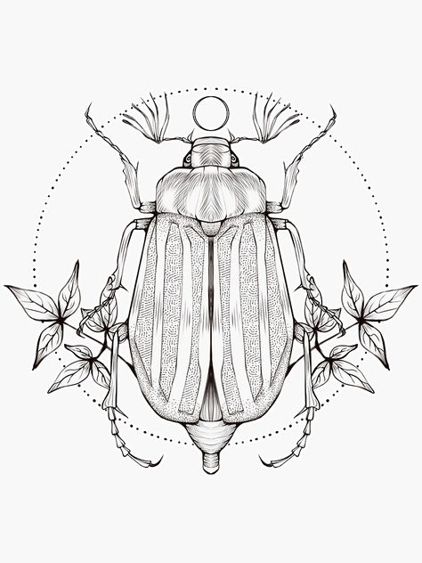 "June Bug in tatoo style" Sticker by Sadistiva | Redbubble June Bug Tattoo, Bugs Drawing, Tatoo Styles, Aesthetic Tattoos, Bug Tattoo, June Bug, Bug Art, Hairstyles Videos, Knee Tattoo