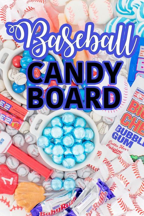 Baseball Candy Board that's perfect for kid's baseball themed parties. #baseballparty #candyparty Baseball Charcuterie Board Ideas, Baseball Charcuterie Board, Baseball Charcuterie, Baseball Themed Parties, Sweet Charcuterie Board, Baseball Desserts, Baseball Food Party, Sweet Charcuterie, Fruit Boards