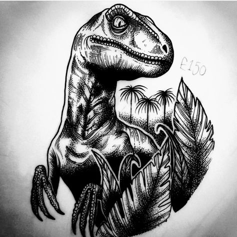 Raptors Tattoo, Velociraptor Tattoo, Jurassic Park Tattoo, Pointillism Tattoo, Dinosaur Tattoo, Raptor Dinosaur, Dinosaur Tattoos, Dinosaur Drawing, Spooky Tattoos