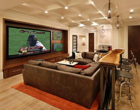 Family Room, Home Theater and Bar - Traditional - Home Theater - San Francisco - by TRG Architecture + Interior Design | Houzz Tv Setup Ideas, Bar Behind Couch, Tv Setup, Table Behind Couch, House Shopping, Behind Couch, Setup Ideas, Pictures Ideas, Architecture Interior Design