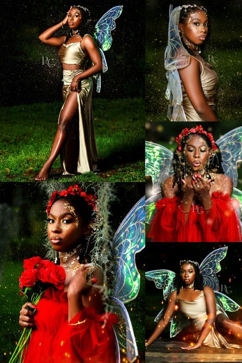 Fairy Hair Black Women, Black Fae Cosplay, Black Fairy Photoshoot, Black Fae Aesthetic, Fairy Costume Black Women, Fairy Theme Photoshoot, Cicada Fairy, Black Fae Day, Fairy Photoshoot Ideas