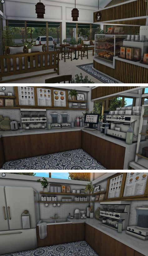 Cafe With Apartment Above Bloxburg, Bloxburg Cafe Bathroom Ideas, Nyc Cafe Bloxburg, Farmers Market Bloxburg, Bloxburg Restaurant Interior, Pet Shop Bloxburg, Bloxburg Cabin Ideas Layout, Bookstore Bloxburg, Bloxburg Starbucks Ideas