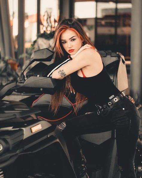 #ladybiker #bikergirl #biker #bikelover #bikegirl #independent #freedomwomen #womenpower #blackbike #westernoutfit Black Western Outfit, Beige Suits Wedding, Rainbow Hair Color Ideas, Girl Biker, Gut Feelings, Curly Pixie Hairstyles, Beautiful Eyes Images, Freedom Travel, Independent Girls