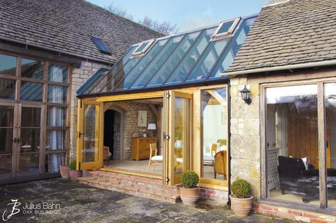 A perfect conservatory link between what were two separate parts of the house 👌 Our bespoke designs will always create the ideal space for you and your home 😍⁠ ⁠ ⁠ #conservatory #oakconservatory #sunroom #livingroomdecor #countryhome #barnconversion Oak Conservatory, Barn Conversion Exterior, Carport Addition, Oak Framed Extensions, Garage Extension, Home Extensions, Kitchen Extensions, Pooh Corner, Garden Room Ideas