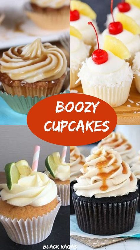 Boozy Cupcakes Boozy Cakes Alcoholic Cupcakes, Cupcakes Alcohol, Fireball Cupcakes, Jack Daniels Honey Whiskey, Boozy Cupcakes Recipes, Whiskey Cupcakes, Bourbon Cupcakes, Rum Cupcakes, Boozy Baking