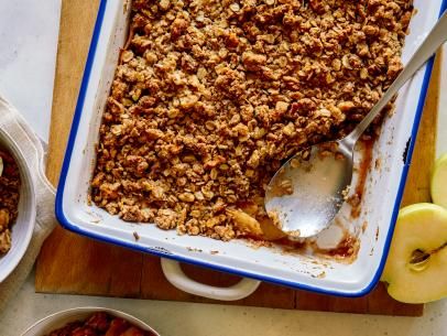 Crumble Lovers' Sheet-Pan Apple Crumble Recipe | Food Network Kitchen | Food Network Streusel Topping Recipe, Apple Cheesecake Bars, Pizza Sugar Cookie, Caramel Apple Cheesecake Bars, Pear Crisp, Apple Crumble Recipe, 8x8 Pan, Caramel Apple Cheesecake, Crumble Recipe