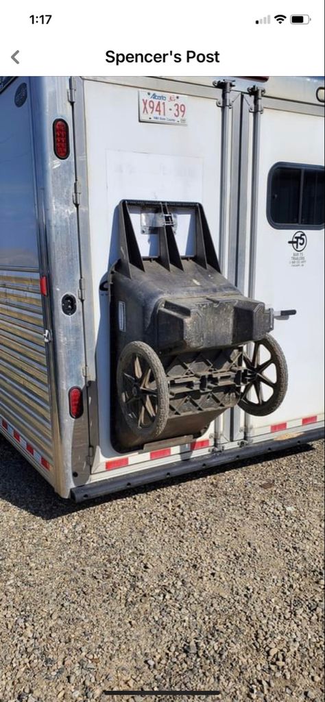 Lq Horse Trailer Storage Ideas, Horse Trailer Must Haves, Living Quarters Horse Trailer Ideas, Horse Trailer Ideas, Goat Barn Ideas, Horse Trailer With Living Quarters, Horse Trailer Organization, Trailer Hacks, Converted Horse Trailer