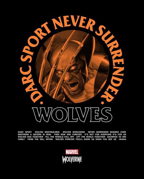 DARC SPORT on Instagram: “Wolverine Chapter 2 + Walk 1 Day in our shoes now available. #NFGU #wolves🐺” Darc Sport Wallpaper, Darc Sport Clothing, Bushido Code, Bootleg Design, Darc Sport, Wolverine Marvel, Anime Tshirt, Sports Wallpapers, Gym Shirts