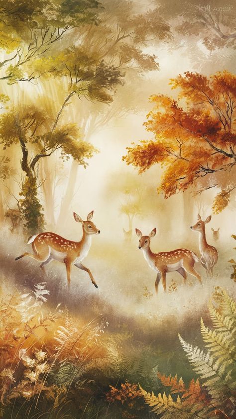 Immerse yourself in the tranquil beauty of this exquisite impressionist painting, depicting graceful deer roaming amidst vibrant autumn foliage. The ethereal glow of dawn and soft light filtering through lush trees create a peaceful atmosphere. Perfect for nature lovers, this artwork serves as an ideal wallpaper, bringing harmony and natural elegance to any space. Keywords: impressionist art, tranquil forest, autumn scenery, deer painting, nature wallpaper. Deer Wallpaper, Deer Painting, Animal Puns, Painting Nature, Autumn Foliage, Deer Art, Forest Painting, Autumn Scenery, Impressionist Paintings