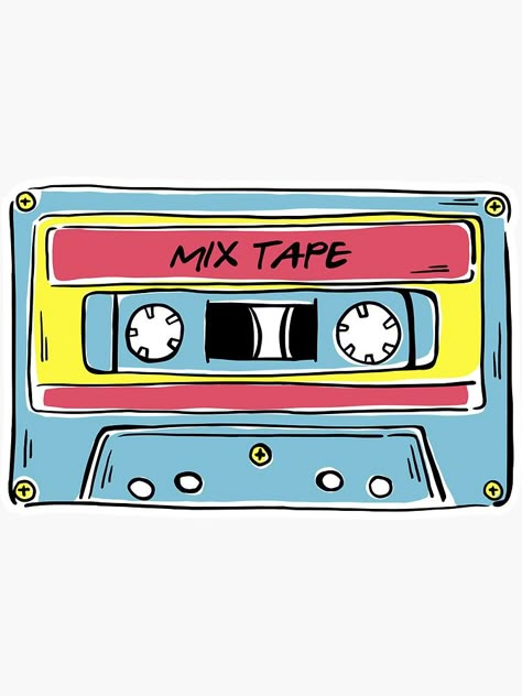 "Mix Tape" Sticker by jpleal | Redbubble Drawings Aesthetic Ideas 90s, 90s Aesthetic Art Drawings, Cassette Tapes Aesthetic Drawing, 90s Aesthetic Drawing Ideas, 90s Drawings Aesthetic, Mix Tape Aesthetic, Mix Tape Drawing, 80s Drawings, Tape Drawing