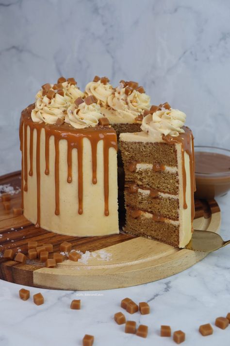 Salted Caramel Cake - Gills Bakes and Cakes Layered Caramel Cake, Caramel Drizzle Cake, Starbucks Drinks Caramel, Vanilla Caramel Cake, Caramel Protein Shake, Caramel Cake Decoration, Thanksgiving Desserts Cake, Caramel Cakes, Caramel Drip Cake