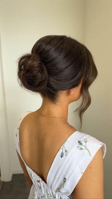 Textured Twist Updo, Back Bun Wedding Hair, Mid Bun Wedding Hair With Veil, Updos For Blonde Hair, Veil Above Bun, Low Clean Bun Wedding, Mid Bridal Bun, Mid Bun Updo, Soft Bun Wedding Hair