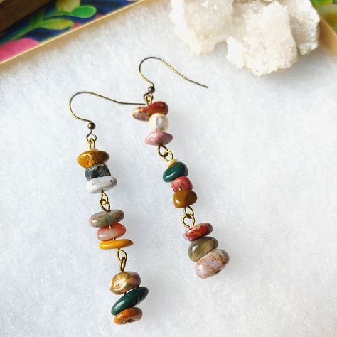 Natural Ocean Jasper Gemstones Randomly Stacked To Show Their Uniqueness Natural - Not Treated In Any Way Neutral & Soothing Color Palette: Many Shades Of Green, Mustard Yellow, White, Lavender, Burgandy & Pale Rose Pink Will Go With Any Outfit! Dress Them Any Which Way You Want Designed & Hand Crafted By Me Find Me On Insta @Issabeau.Jewelry Tags: Bohemian Hippie Boho Style Anthropologie Silpada Kate Spade Lucky Spell & Gypsy Free People Johnny Was Lucky Brand Bracelet Necklace Charms Sunglasse Rock Beads Stone Jewelry, Earrings Bohemian, Selling Handmade Jewelry, Dangle Earrings Beaded, Trending Handmade Jewelry, Boho Earrings Diy Handmade Jewelry, Beaded Boho Earrings, Fall Bead Jewelry, Knotted Jewelry