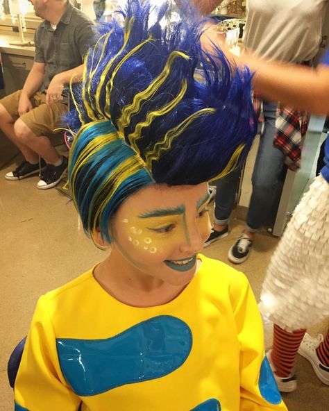 Alysia Smith | Loving my flounder wigs for Stagelights production of the little mermaid opening next weekend! | Instagram Flounder Makeup, Mermaid Wig, Mermaid Costume, Finding Nemo, July 7, Mermaid Hair, Little Mermaid, Choir, The Little Mermaid