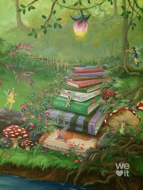 Enchanted Forest Mural, Book Staircase, Enchanted Forest Bedroom, Enchanted Forest Book, Enchanted Forest Nursery, Forest Bedroom, Bedroom Mural, Fairy Bedroom, Fairy Glen