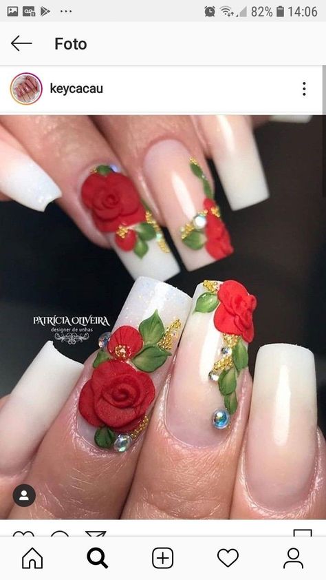 Red Rose Nails, Rose Nail Design, Quince Nails, Quinceanera Nails, 3d Nail Designs, 3d Flower Nails, Rose Nail Art, Red Acrylic Nails, Rose Nails