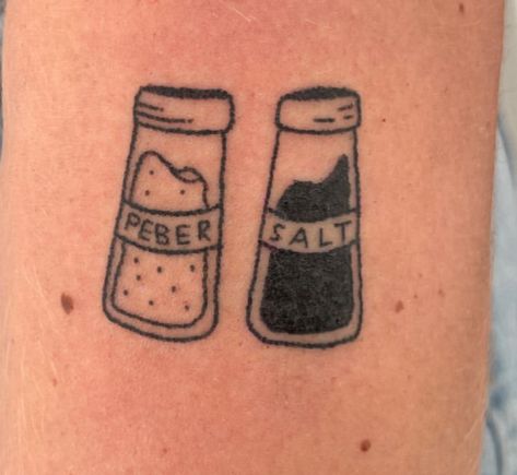 Salt And Pepper Tattoo Ideas, Salt And Pepper Shaker Tattoos, Salt And Pepper Tattoo, Worthy Tattoo, Pepper Tattoo, Salt Shaker, Salt And Pepper Shaker, Salt And Pepper, Tatting